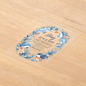 シーブルーベビーシャワー下の少年 アクリル招待状 (レイダウン)