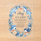 シーブルーベビーシャワー下の少年 アクリル招待状 (正面)