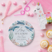シーブルーホエールボーイ赤ちゃんシャワーの下 ペーパープレート (パーティー)