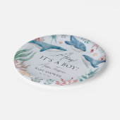 シーブルーホエールボーイ赤ちゃんシャワーの下 ペーパープレート (アングル)