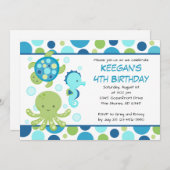 シーブルーボーイ/ガール誕生日招待状 招待状 (正面/裏面)