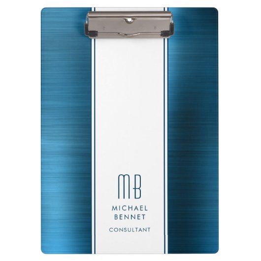 シーブルーモノグラムのブラシ仕上げメタリック事業 クリップボード (正面)