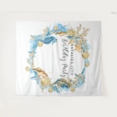 シーブルー金ゴールド誕生会の背景 タペストリー (正面(横))