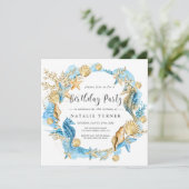 シーブルー金ゴールド誕生日パーティーの招待の下 招待状 (スタンド正面)