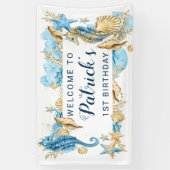 『シーブルー&金ゴールドパーティーの歓迎』 横断幕 (縦)