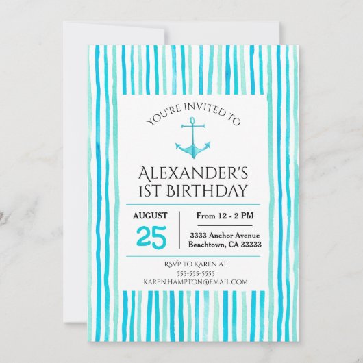 シーブ航海のルーウォーター色1st誕生日 招待状 (正面)