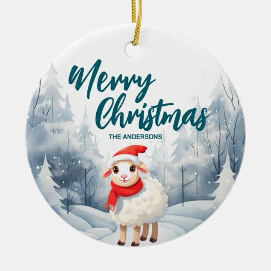シープおもしろいランプメリークリスマスツリー雪ホリデーパ セラミックオーナメント (正面)