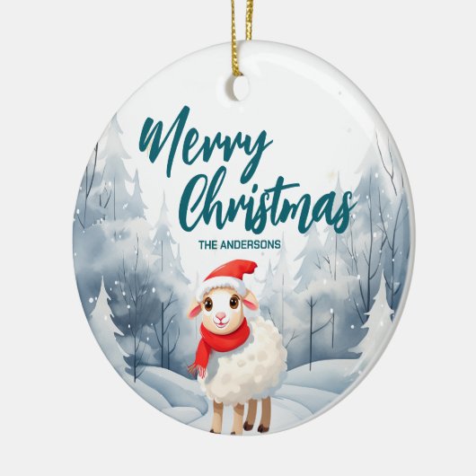 シープおもしろいランプメリークリスマスツリー雪ホリデーパ セラミックオーナメント (左)