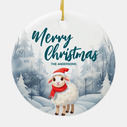 シープおもしろいランプメリークリスマスツリー雪ホリデーパ セラミックオーナメント (裏面)