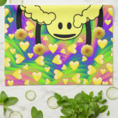 シープイエローハートキッチンハンドタオル キッチンタオル (折り畳み)