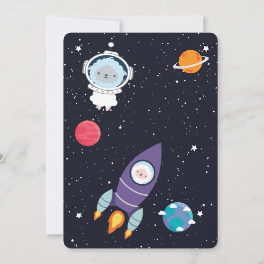 シープイン宇宙ベイビーシャワー宇宙ネイビー銀河系 招待状 (裏面)