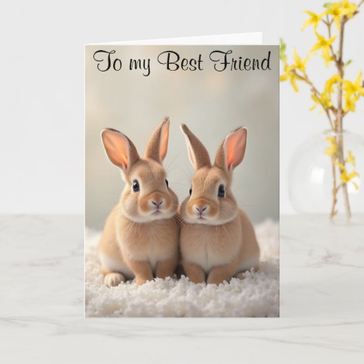 シープスキンの可愛いバンニー誕生日 カード (黄色い花)