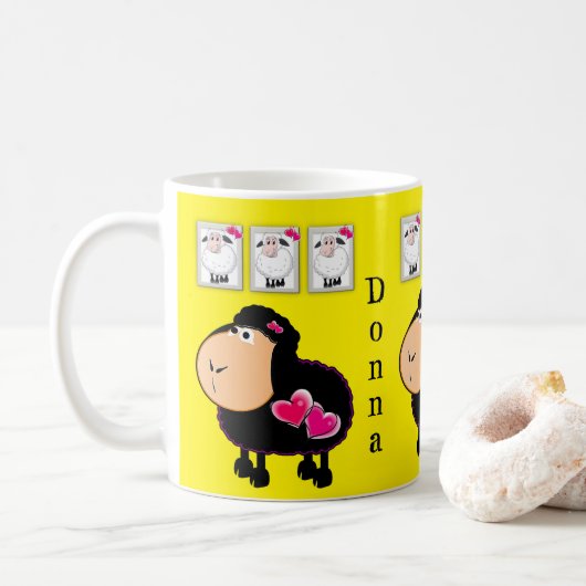 シープピンクハートイエローマグ コーヒーマグカップ (ドーナツ)