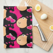 シープピンクハートキッチンハンドタオル キッチンタオル (四つ折り)