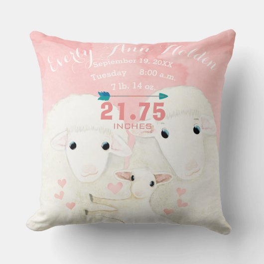 シープファミリーベビーガール誕生レコード誕生統計 クッション (正面)