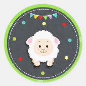 シープファーム納屋周囲の庭動物誕生日ベビーシャワー ラウンドシール (正面)
