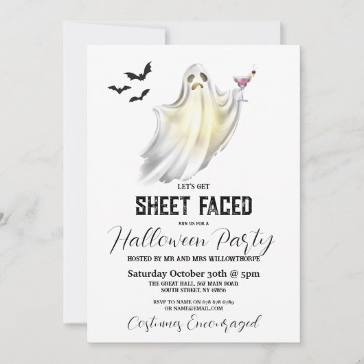 シープフェースハローウィンパーティ幽霊おもしろい 招待状 (正面)
