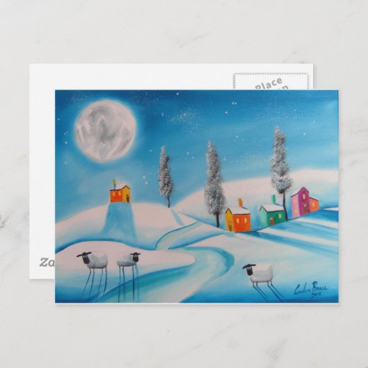 シープムーンうぶな人フォーク絵を描ズ ポストカード (正面/裏面)