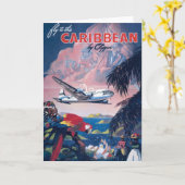 シープレーンの旅行ポス飛んでいるターカリブの カード (黄色い花)