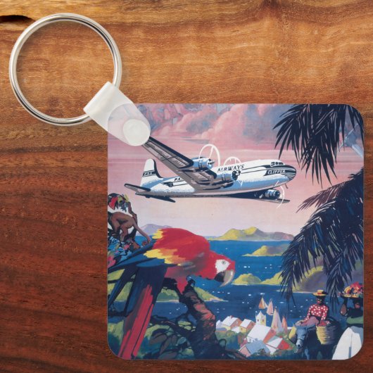 シープレーンの旅行ポス飛んでいるターカリブの キーホルダー (正面)