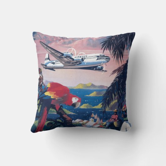 シープレーンの旅行ポス飛んでいるターカリブの クッション (裏面)
