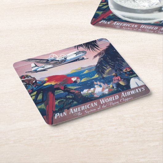 シープレーンの旅行ポス飛んでいるターカリブの スクエアペーパーコースター (アングル)