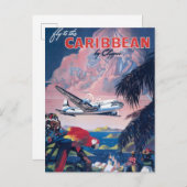 シープレーンの旅行ポス飛んでいるターカリブの ポストカード (正面/裏面)