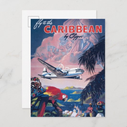 シープレーンの旅行ポス飛んでいるターカリブの ポストカード (正面/裏面)