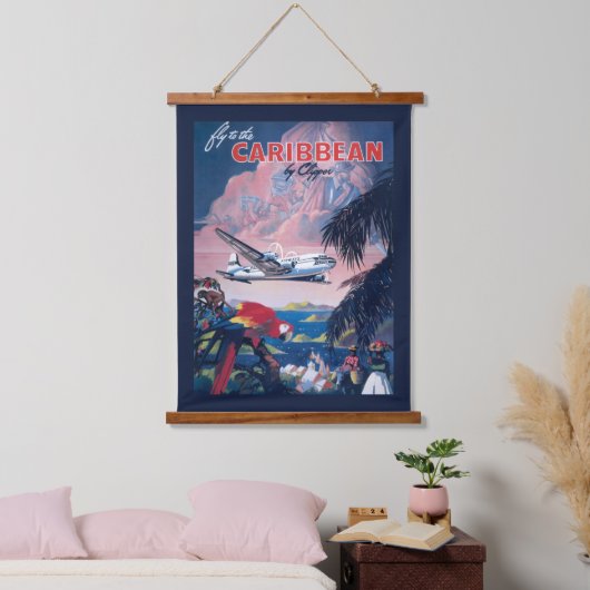 シープレーンの旅行ポス飛んでいるターカリブの 吊り下げ型タペストリー (寝室)