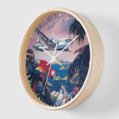 シープレーンの旅行ポス飛んでいるターカリブの 壁時計 (傾斜)