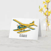 シープレーン漫画イラストレーション カード (黄色い花)