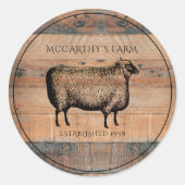 シープ素朴シープラップバーンウッドカスタムファームロゴ ラウンドシール (正面)