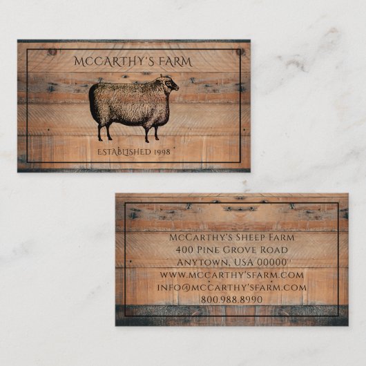 シープ素朴シープラップバーンウッドカスタムファームロゴ 名刺 (正面/裏面)