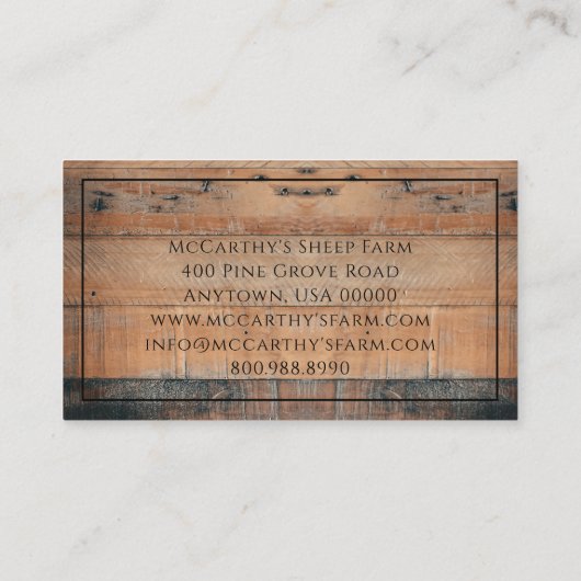 シープ素朴シープラップバーンウッドカスタムファームロゴ 名刺 (裏面)