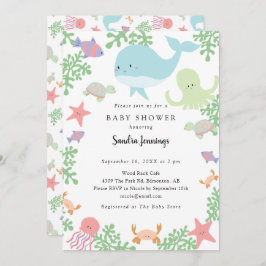 シーベイビーシャワーかわいいパステルニュートラル 招待状