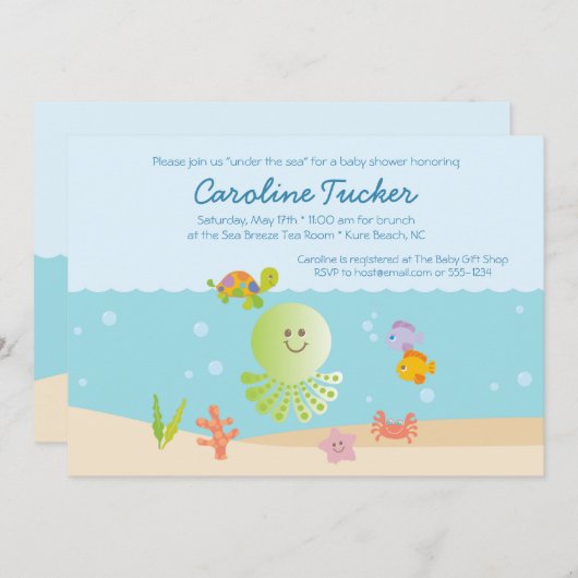 シーベイビーシャワーの下で 招待状 (正面/裏面)