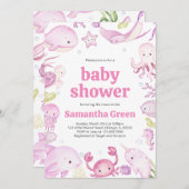 シーベイビーシャワーの下の少女 招待状 (正面/裏面)