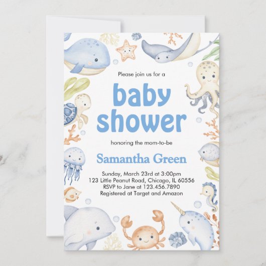 シーベイビーシャワーの下の少年 招待状 (正面)