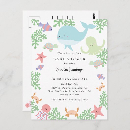 シーベイビーシャワーキュートパステルかわいい ポストカード (正面/裏面)