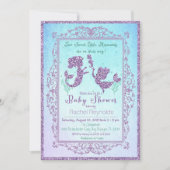 シーベイビーシャワー招待状の下のツインマーメイド 招待状 (正面)