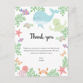 シーベビーシャワーの下にありがとうかわいいパステル ポストカード