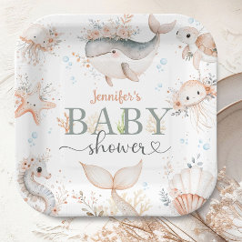 シーベビーシャワーガールピンク海 ペーパープレート