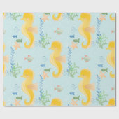 シーベビーシャワーパターンの下の黄色のシーホース ラッピングペーパー (フラット)