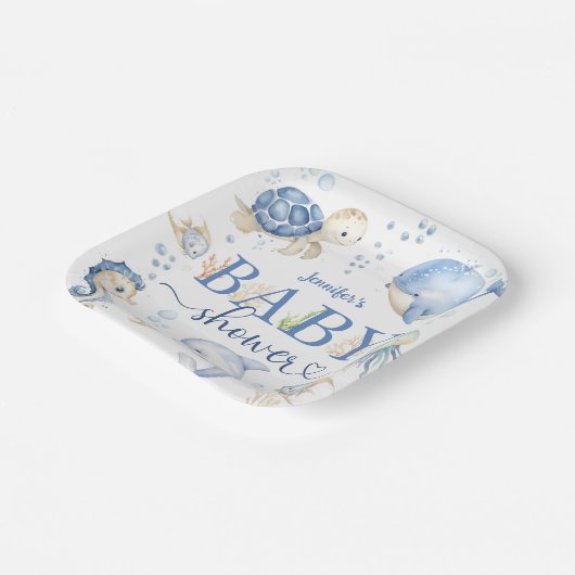 シーベビーシャワーボーイブルー海 ペーパープレート (傾斜あり)