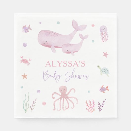 シーベビーシャワー下のピンクパステルシーホテル スタンダードランチョンナプキン (正面)