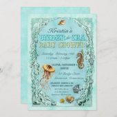 シーベビーシャワー招待状の下 – ティール(緑がかった色) 招待状 (正面/裏面)