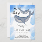 シーベビーシャワー招待状下の水色クジラ 招待状 (正面)