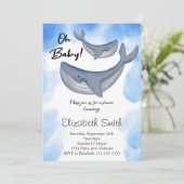 シーベビーシャワー招待状下の水色クジラ 招待状 (スタンド正面)