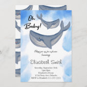 シーベビーシャワー招待状下の水色クジラ 招待状 (正面/裏面)