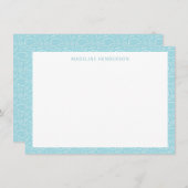 シーペイズリーパターングレイシャーブルーモノグラム ノートカード (正面/裏面)